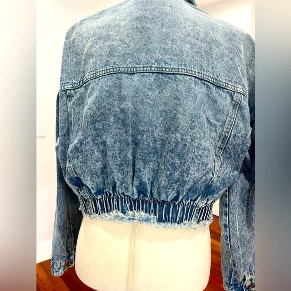 Highway Jeans Denim Jacket Shredded Cropped With Elastic Size L - Picture 5 of 9